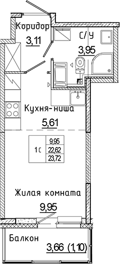 Планировка — Аквилон Янино, Студия, 23 м²