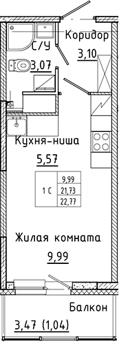 Планировка — Аквилон Янино, Студия, 22 м²
