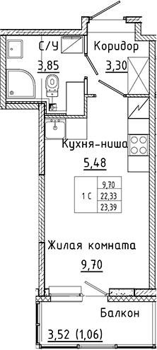Планировка — Аквилон Янино, Студия, 22 м²