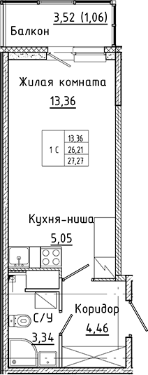 Планировка — Аквилон Янино, Студия, 26 м²