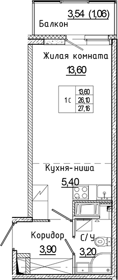 Планировка — Аквилон Янино, Студия, 26 м²