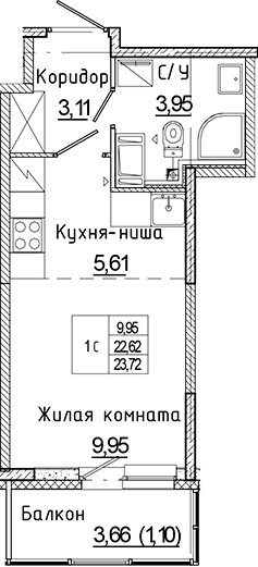 Планировка — Аквилон Янино, Студия, 23 м²