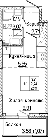 Планировка — Аквилон Янино, Студия, 21 м²