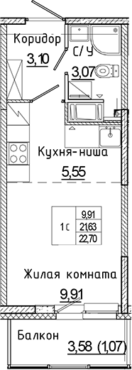 Планировка — Аквилон Янино, Студия, 22 м²