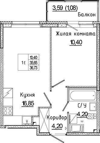 Планировка — Аквилон Янино, 2-комн., 36 м²