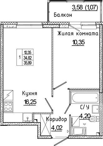 Планировка — Аквилон Янино, 2-комн., 35 м²