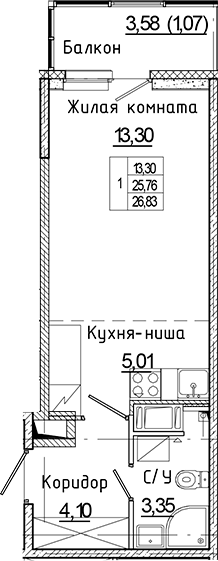 Планировка — Аквилон Янино, Студия, 26 м²