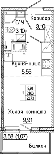 Планировка — Аквилон Янино, Студия, 22 м²