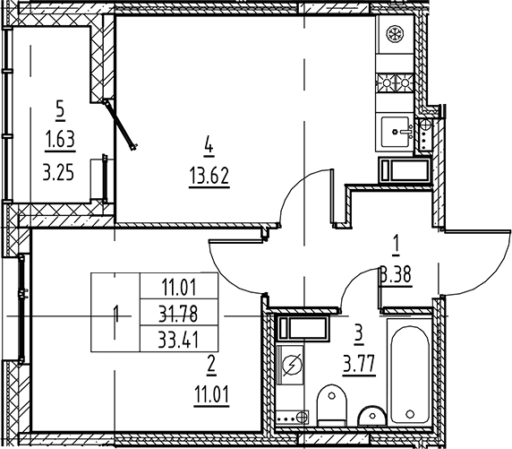 Планировка — Аквилон All in 3.0, 1-комн., 32 м²