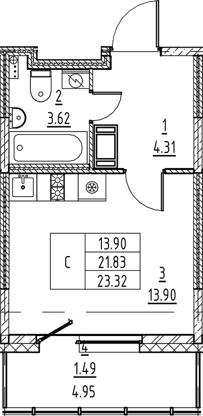 Планировка — Аквилон All in 3.0, Студия, 22 м²