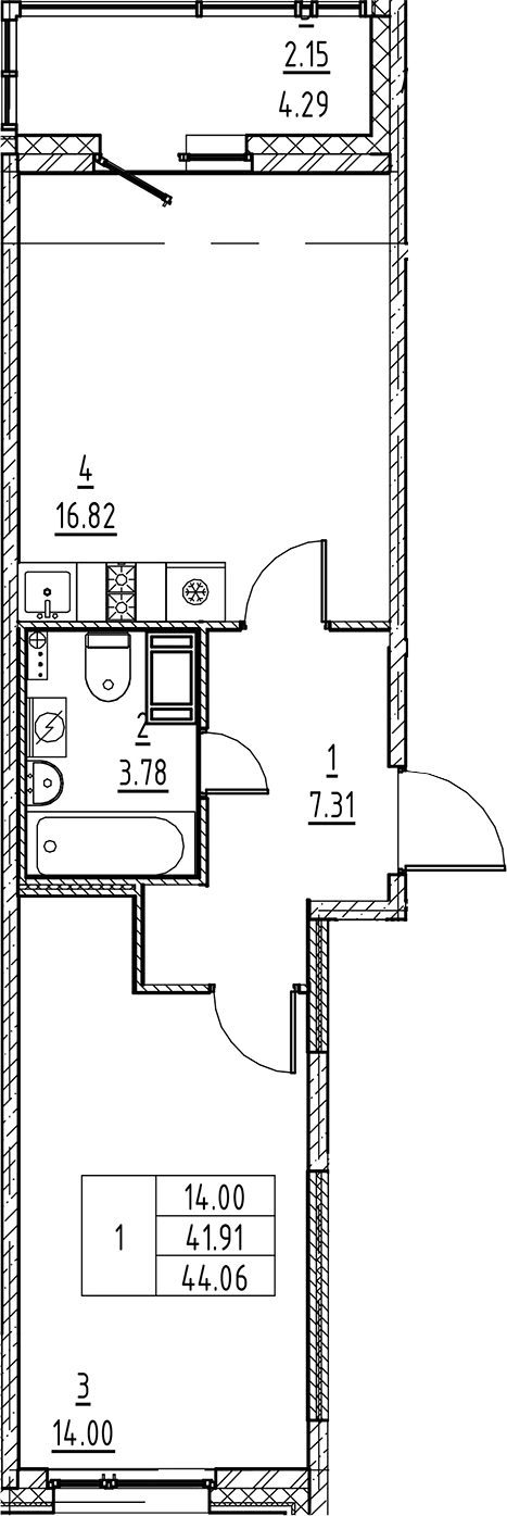 Планировка — Аквилон All in 3.0, 2-комн., 42 м²