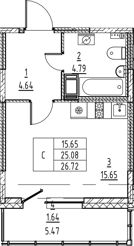 Планировка — Аквилон All in 3.0, Студия, 25 м²