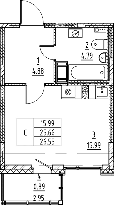 Планировка — Аквилон All in 3.0, Студия, 26 м²