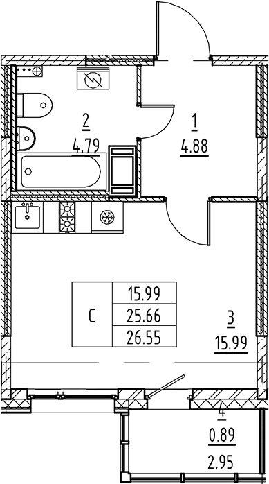 Планировка — Аквилон All in 3.0, Студия, 26 м²