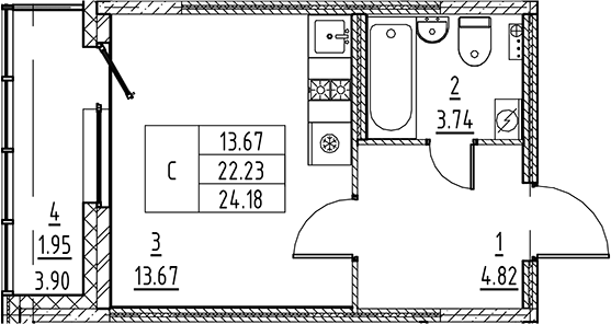 Планировка — Аквилон All in 3.0, Студия, 22 м²