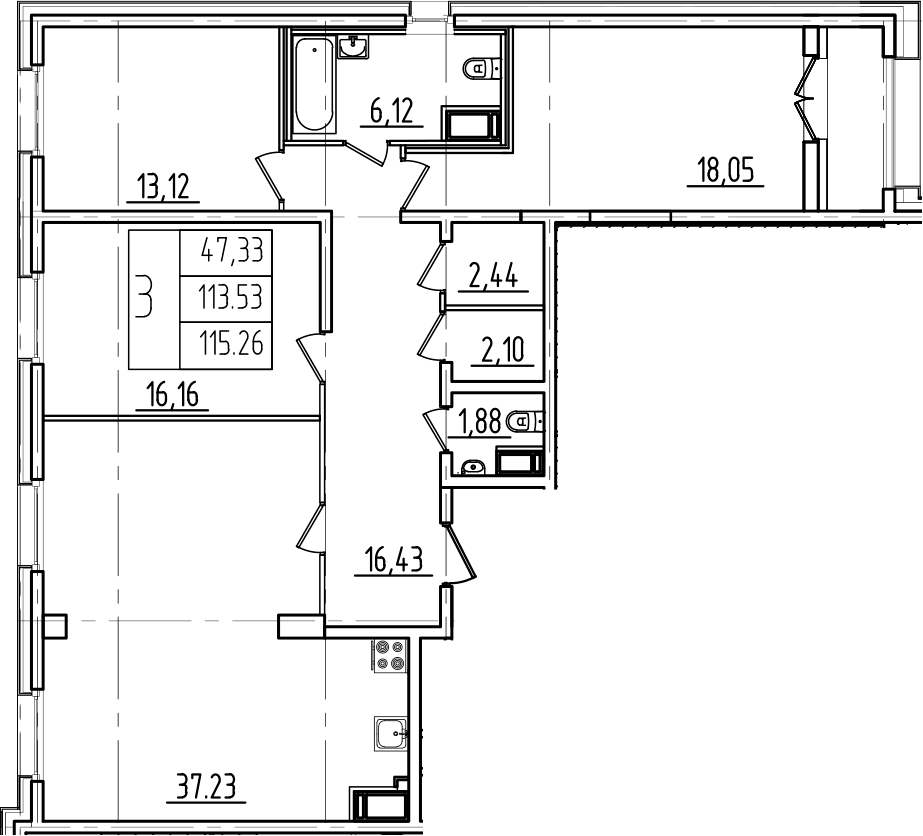 Планировка — Дефанс, 4-комн., 114 м²