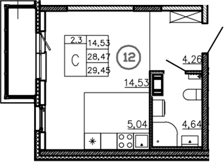 Планировка — Аннино Сити, Студия, 28 м²