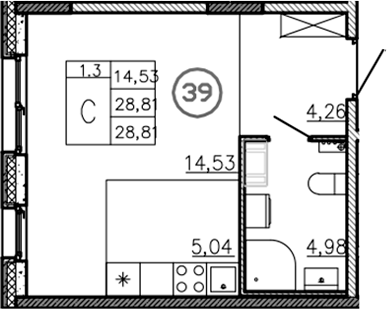 Планировка — Аннино Сити, Студия, 29 м²
