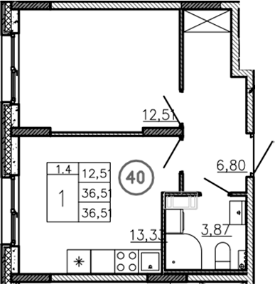 Планировка — Аннино Сити, 1-комн., 37 м²