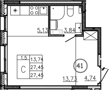Планировка — Аннино Сити, Студия, 27 м²