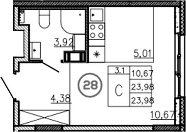 Планировка — Аннино Сити, Студия, 24 м²