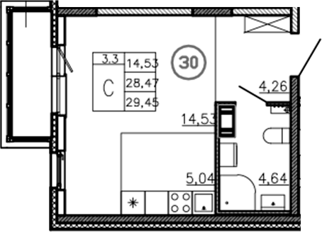 Планировка — Аннино Сити, Студия, 28 м²