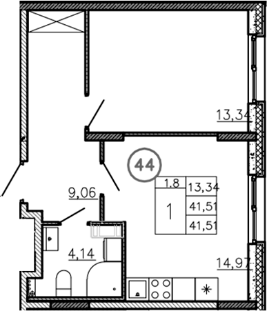 Планировка — Аннино Сити, 2-комн., 42 м²