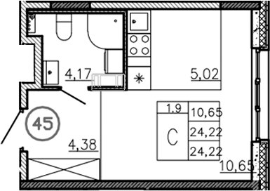 Планировка — Аннино Сити, Студия, 24 м²