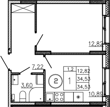 Планировка — Аннино Сити, 1-комн., 35 м²