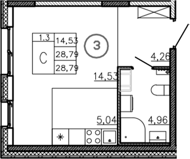 Планировка — Аннино Сити, Студия, 29 м²