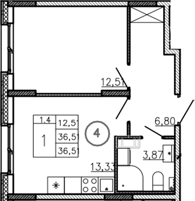 Планировка — Аннино Сити, 2-комн., 37 м²