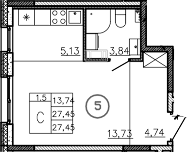 Планировка — Аннино Сити, Студия, 27 м²