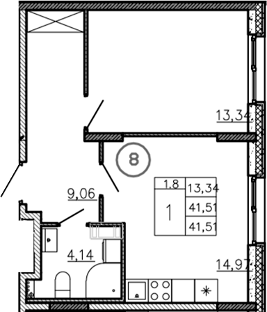 Планировка — Аннино Сити, 2-комн., 42 м²