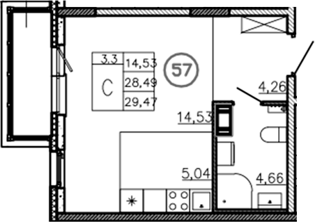 Планировка — Аннино Сити, Студия, 28 м²