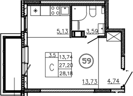 Планировка — Аннино Сити, Студия, 27 м²