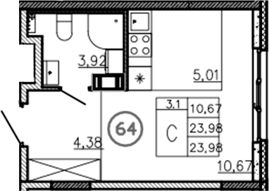 Планировка — Аннино Сити, Студия, 24 м²
