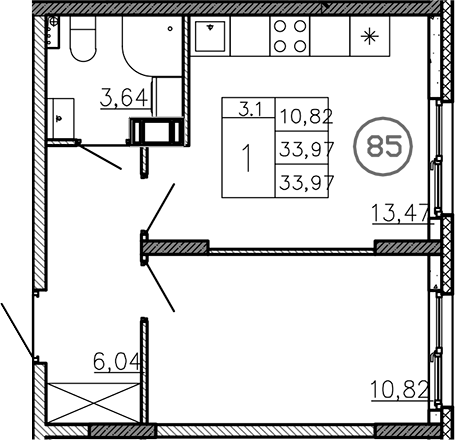 Планировка — Аннино Сити, 2-комн., 34 м²