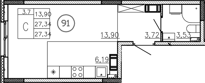 Планировка — Аннино Сити, Студия, 27 м²