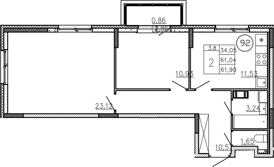 Планировка — Аннино Сити, 2-комн., 61 м²