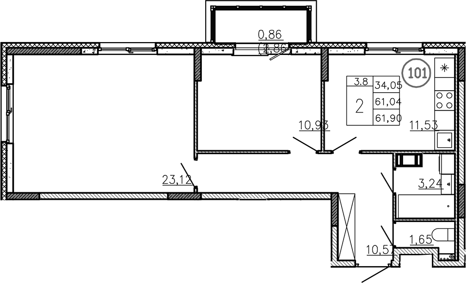 Планировка — Аннино Сити, 2-комн., 61 м²
