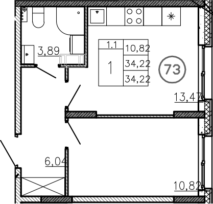 Планировка — Аннино Сити, 2-комн., 34 м²