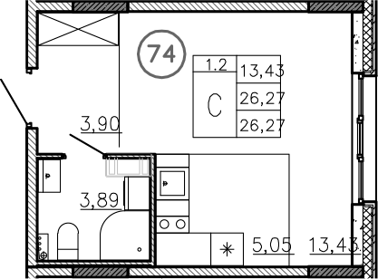 Планировка — Аннино Сити, Студия, 26 м²