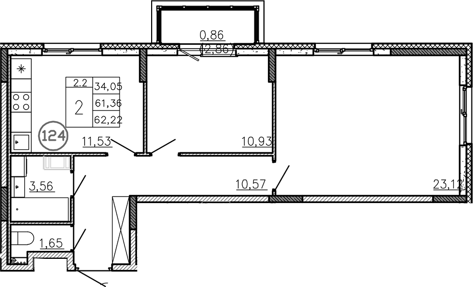 Планировка — Аннино Сити, 2-комн., 61 м²
