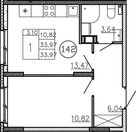 Планировка — Аннино Сити, 2-комн., 34 м²