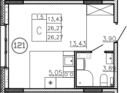 Планировка — Аннино Сити, Студия, 26 м²