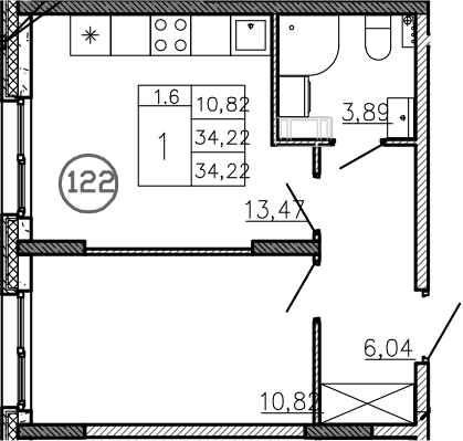 Планировка — Аннино Сити, 2-комн., 34 м²