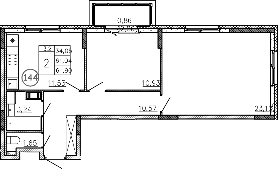 Планировка — Аннино Сити, 2-комн., 61 м²