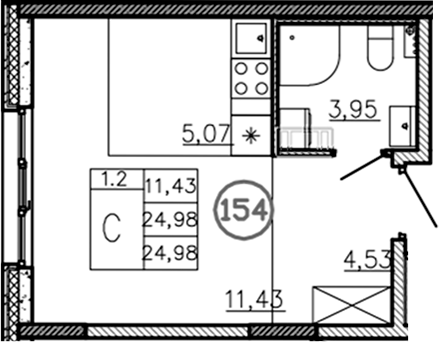 Планировка — Аннино Сити, Студия, 25 м²