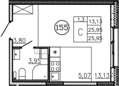 Планировка — Аннино Сити, Студия, 26 м²
