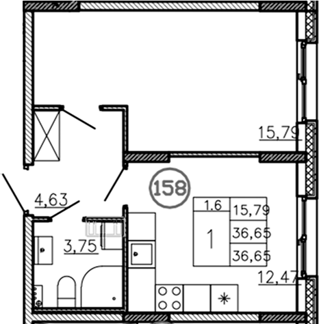 Планировка — Аннино Сити, 1-комн., 37 м²